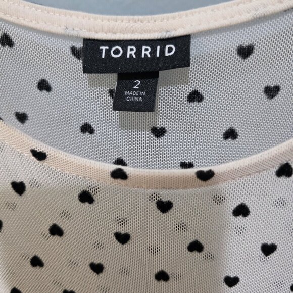 Torrid Cream Mesh Midi Dress with Black Hearts – Size 2 (18/20) - Picture 3 of 12